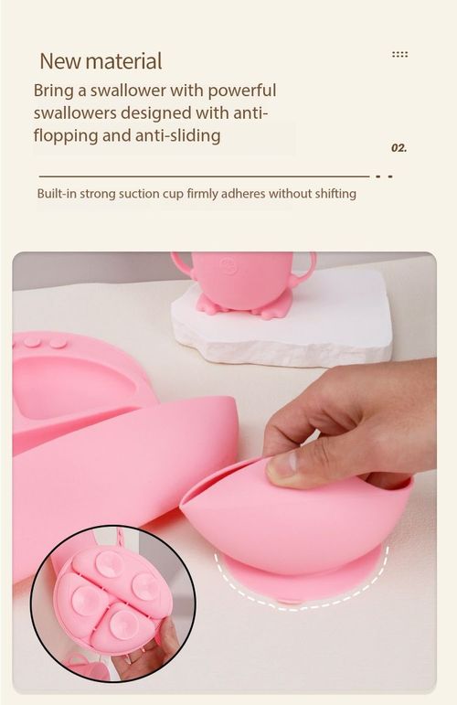 Food Grade Silicone Baby Feeding Set Anti-Suction Plate Bib Cup Spoon Fork Kit