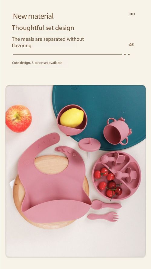 Food Grade Silicone Baby Feeding Set Anti-Suction Plate Bib Cup Spoon Fork Kit