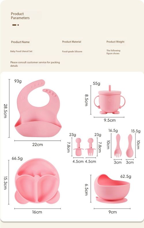 Food Grade Silicone Baby Feeding Set Anti-Suction Plate Bib Cup Spoon Fork Kit