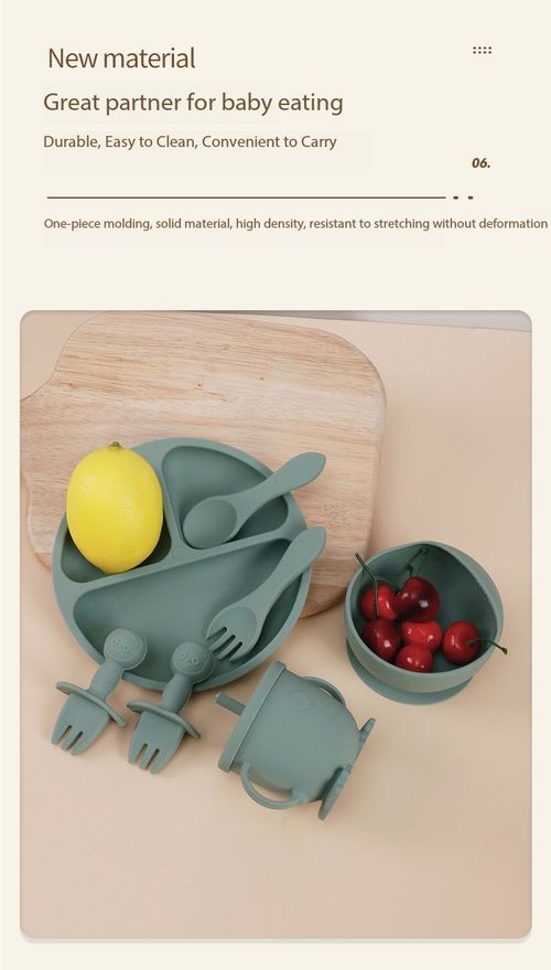Food Grade Silicone Baby Feeding Set Anti-Suction Plate Bib Cup Spoon Fork Kit