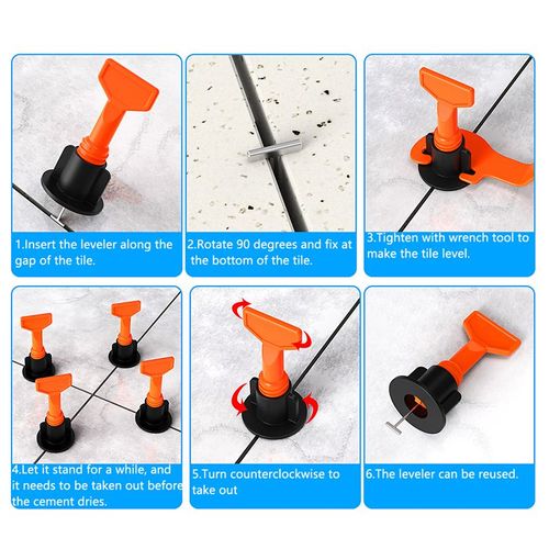 50Pcs Reusable Tile Leveling System Kit With Free Wrench For Wall Floor Tile Installation