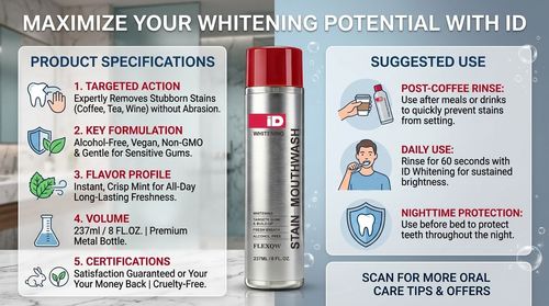 iD Whitening Stain Removal Mouthwash Alcohol Free Deep Clean Fresh Breath 237ml for Kenya Oral Care