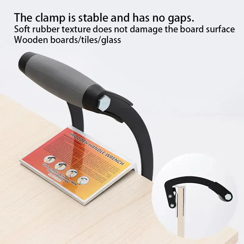 Labor-saving tile carrying handleclamp—an essential tool for tile and wood panel installers.