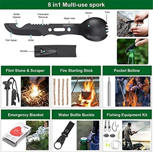 Multifunctional Survival Tool Kit 20cm Folding Knife High-Precision Compass Multi-purpose Tactical Ruler Waterproof Storage Case Military-Grade Materials Tactical Quick-Release Bottle Clip Outdoor Emergency Gear