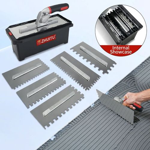 7 Piece Professional Drywall Spatula Set   Features Stainless Steel Angled Blades, Ergonomic Handles, and Interchangeable Multi Size Stainless Steel Scrapers  Ideal for Tiling and Plastering (Tool Kit Included)