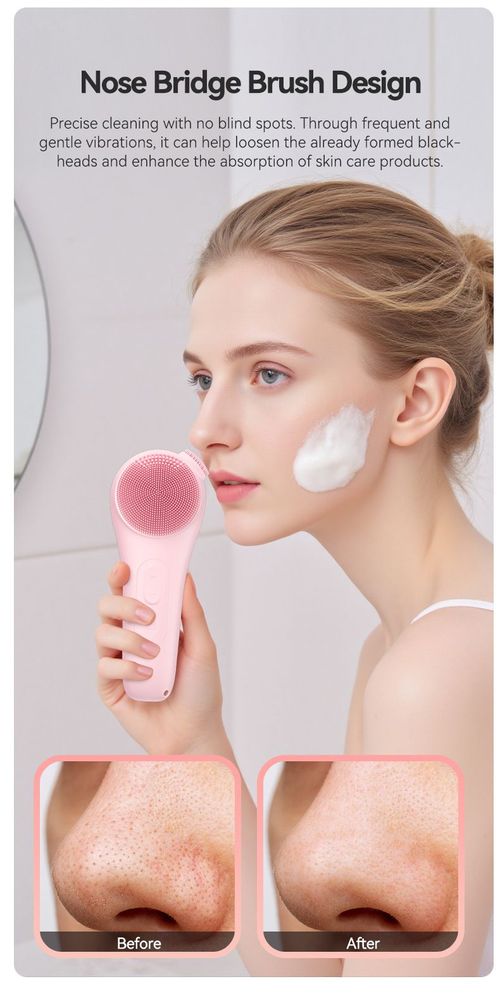 5-in-1 Silicone Facial Cleansing Brush Heating Vibration Pore Cleaner Waterproof USB Rechargeable for Kenya Beauty