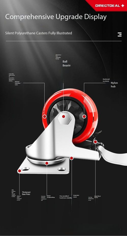 Red Swivel Caster Wheels with Brake, 2 Pcs Pack
