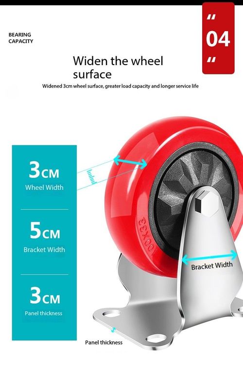 Red Swivel Caster Wheels with Brake, 2 Pcs Pack