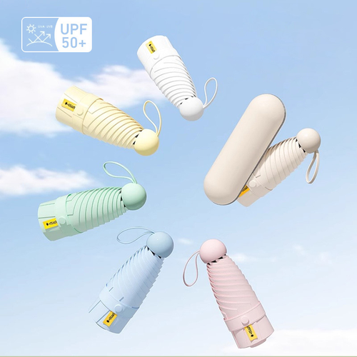 UPF 50+ 5-Fold Capsule Umbrella 8-Rib Windproof Lightweight Sun Rain Umbrella with Case for Kenya