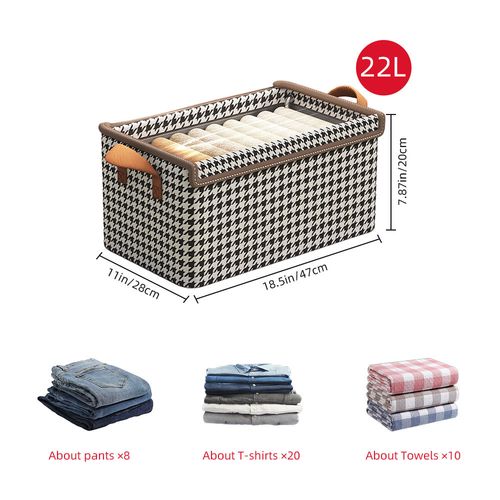 (Pack of 5) Collapsible Houndstooth Storage Basket with Lid and Steel Frame – Home Wardrobe Organizer for Pants Clothing