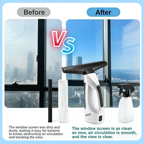 New Cordless Vacuum Cleaner Kit with Electronic Glass Cleaner, Streak-Free Squeegee, Spray Function, 75-Min Battery, Lightweight Design for Car, Kitchen, Bathroom Windows, Mirrors