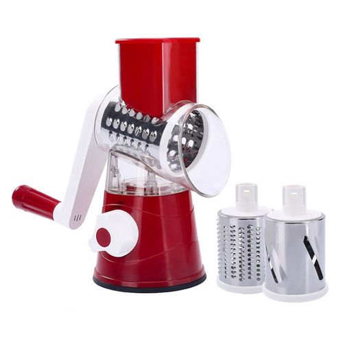Manual Rotary Vegetable Slicer Grater with 3 Stainless Steel Drums Kitchen Tool