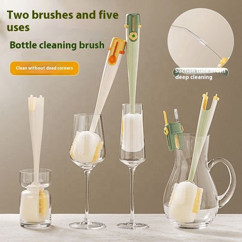 (Pack of 2) 5-in-1 Multifunctional Long-Handled Brush – Ultimate Tool for Cleaning Water Bottles, Thermos Flasks, and Baby Bottles