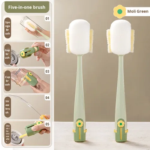 (Pack of 2) 5-in-1 Multifunctional Long-Handled Brush – Ultimate Tool for Cleaning Water Bottles, Thermos Flasks, and Baby Bottles