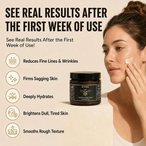 Organic Grass-Fed Beef Tallow Balm with Raw Honey - Handmade All-Natural Moisturizer for Soft, Smooth, Radiant Skin