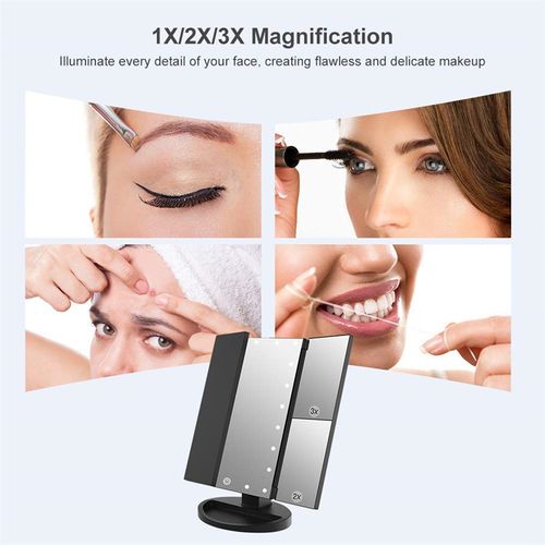 Tri-Fold LED Lighted Makeup Mirror With Magnifier