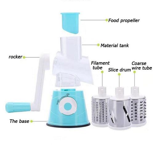 Manual Rotary Vegetable Slicer Grater with 3 Stainless Steel Drums Kitchen Tool