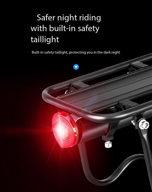 Quick Release Aluminum Alloy Bicycle Rear Rack with Safety Tail Light, Heavy Duty Universal Mountain Bike Cargo Carrier Supports Goods & Passengers, Tool-Free Easy Installation & Stable Triangle Support