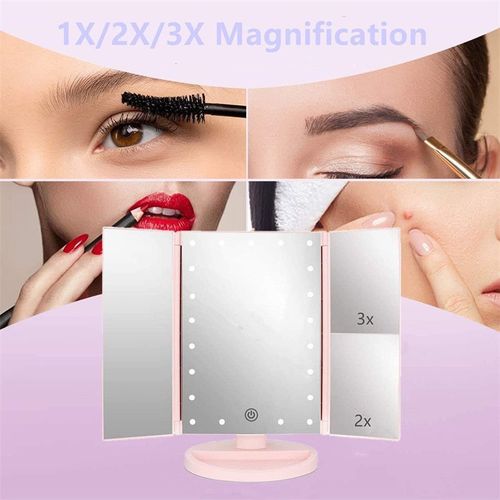 Tri-Fold LED Lighted Makeup Mirror With Magnifier