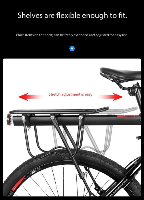 Quick Release Aluminum Alloy Bicycle Rear Rack with Safety Tail Light, Heavy Duty Universal Mountain Bike Cargo Carrier Supports Goods & Passengers, Tool-Free Easy Installation & Stable Triangle Support