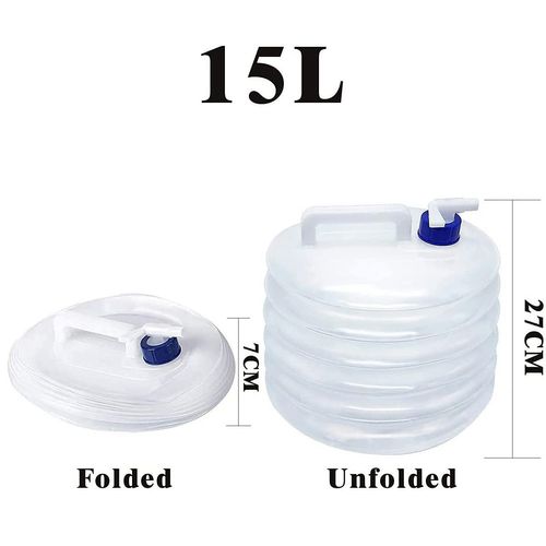 (Pack of 2) Portable 15L Collapsible Plastic Outdoor Water Container (with Tap) — Suitable for Camping and Home Use