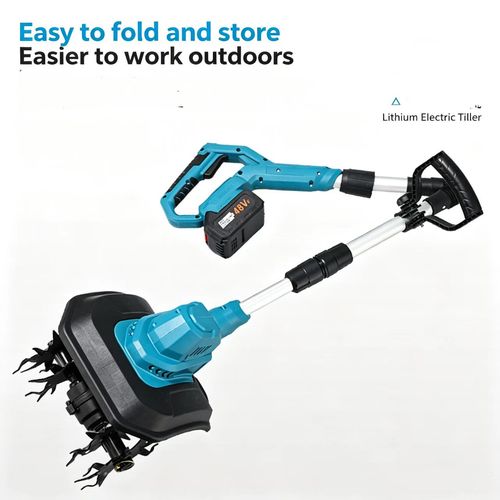 (2 Batteries) Lithium-Powered Micro-Tiller  Cultivator – 4-Blade Soil Loosener – Compact Electric Agricultural Tiller for Home Use