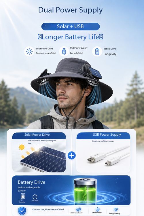Solar Powered Fan Hat Wide Brim Sun Protection Cap for Outdoor Fishing Hiking