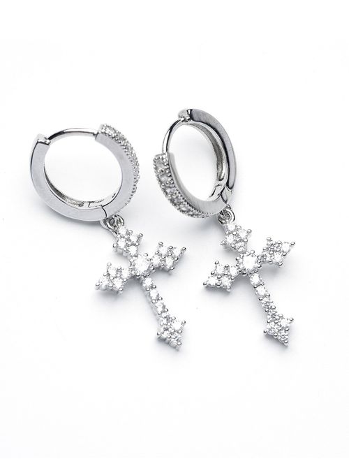 Full Rhinestone Cross Hoop Earrings