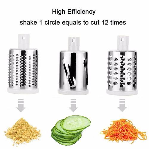 Manual Rotary Vegetable Slicer Grater with 3 Stainless Steel Drums Kitchen Tool
