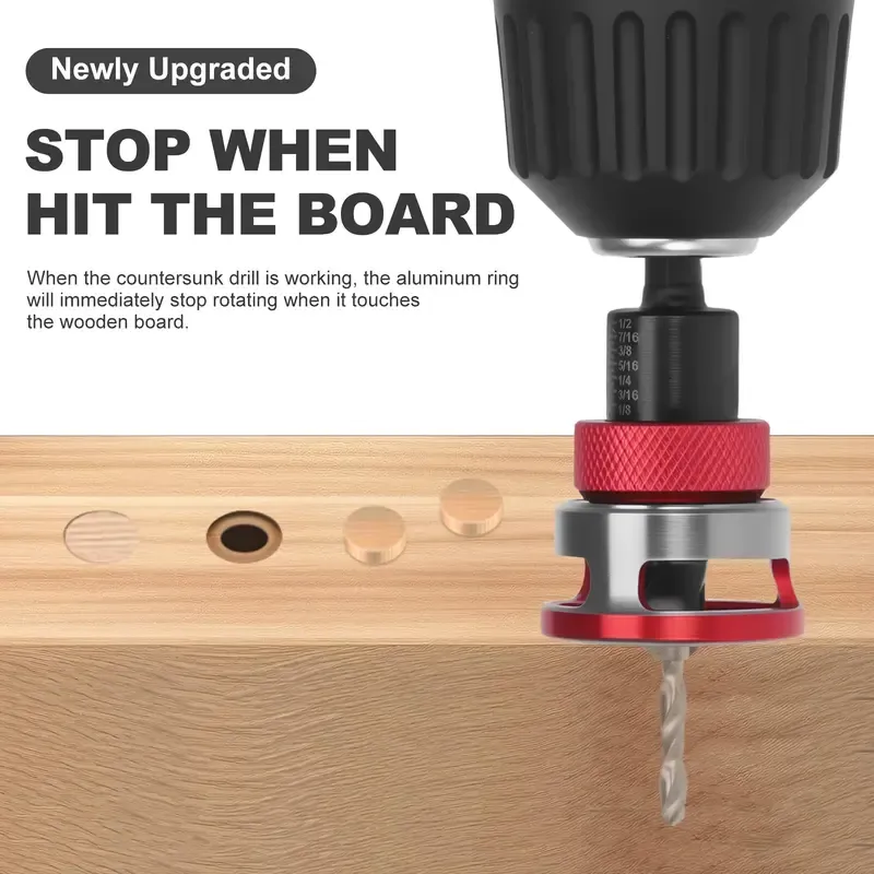 4PCS HCS (High Carbon Steel) 4-Blade Countersink Drill Bit Set with Adjustable Depth Stop, L-Shape Wrench, Work Tools for Precision Drilling, Suitable for Wood and Plastic, Tool Included for Drilling in Wood and Plastic