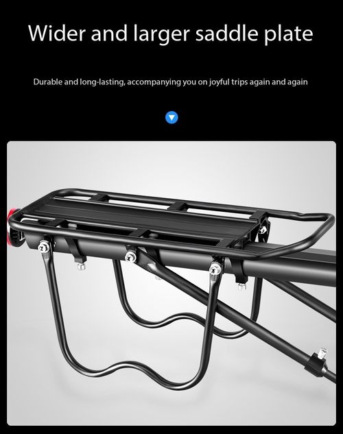 Quick Release Aluminum Alloy Bicycle Rear Rack with Safety Tail Light, Heavy Duty Universal Mountain Bike Cargo Carrier Supports Goods & Passengers, Tool-Free Easy Installation & Stable Triangle Support