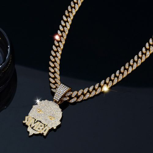 Men's Hip Hop Iced Out Simba Lion Head Pendant Cuban Link Chain Necklace