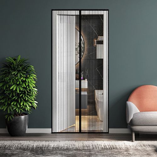 Striped Magnetic Screen Door Anti-Mosquito Mesh Self-Adhesive No Drill