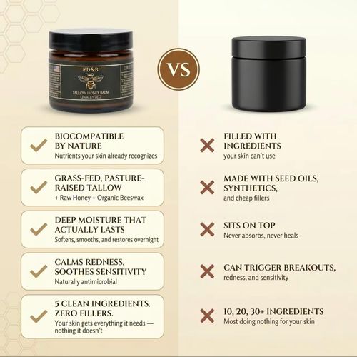 Organic Grass-Fed Beef Tallow Balm with Raw Honey - Handmade All-Natural Moisturizer for Soft, Smooth, Radiant Skin