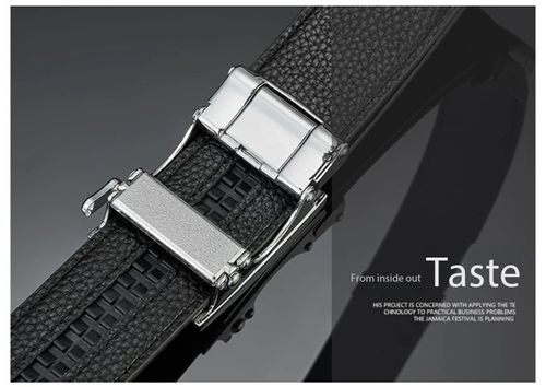 Men's Automatic Buckle Belt Letter Plaid Pattern Business Casual Cowhide Leather Belt