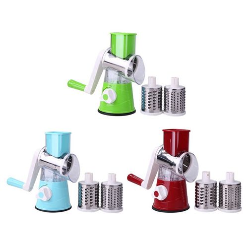 Manual Rotary Vegetable Slicer Grater with 3 Stainless Steel Drums Kitchen Tool