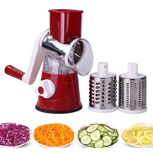 Manual Rotary Vegetable Slicer Grater with 3 Stainless Steel Drums Kitchen Tool