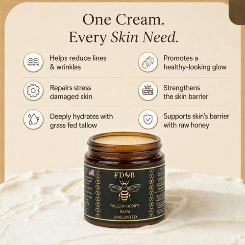 Organic Grass-Fed Beef Tallow Balm with Raw Honey - Handmade All-Natural Moisturizer for Soft, Smooth, Radiant Skin