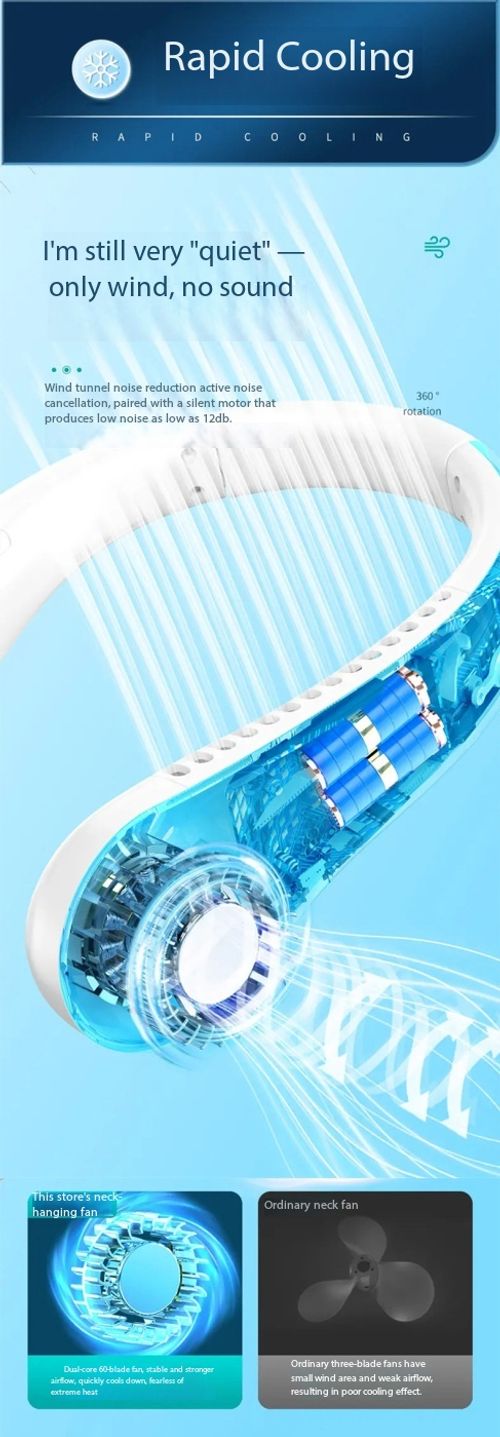 360 Degree Neck Fan USB Rechargeable Portable Bladeless Cooling Fan with Long Battery Life