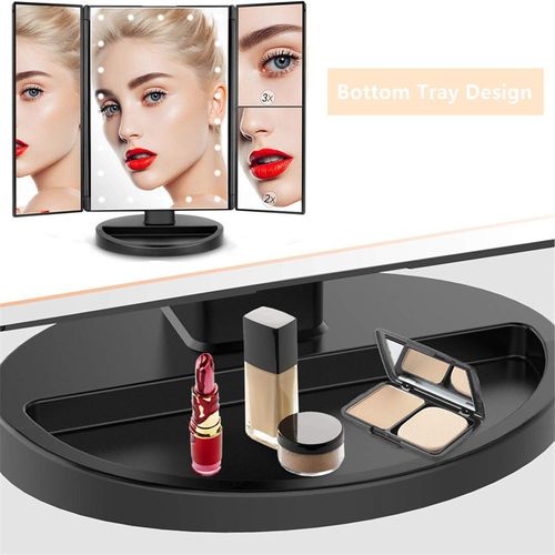 Tri-Fold LED Lighted Makeup Mirror With Magnifier