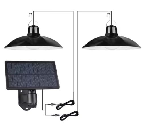 Solar Powered Pendant Light 2 Heads with Remote Control Indoor Outdoor Waterproof Lamp