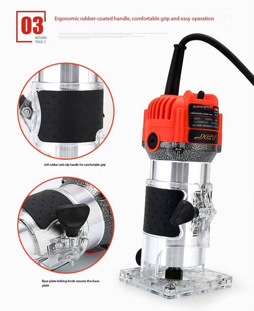 1100W Aluminum-Body Woodworking Trimmer Router – Industrial-Grade Multifunctional Tool for Inverted Mounting, Routing, Hole Cutting, and Aluminum-Plastic Panel Grooving  Includes Straight Guide, Roller Guide, Original Carbon Brushes, Router Bit, and Wrench.