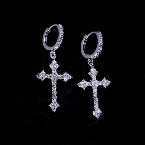 Full Rhinestone Cross Hoop Earrings
