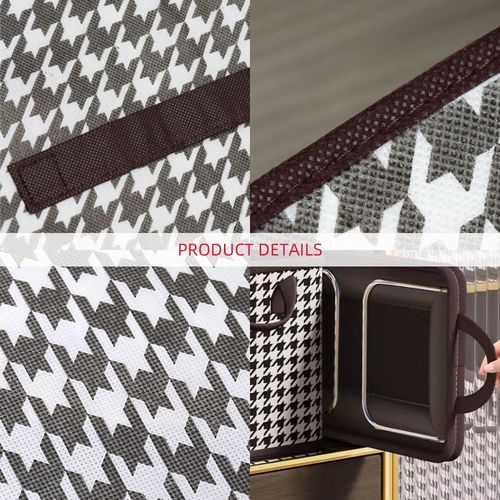 (Pack of 5) Collapsible Houndstooth Storage Basket with Lid and Steel Frame – Home Wardrobe Organizer for Pants Clothing