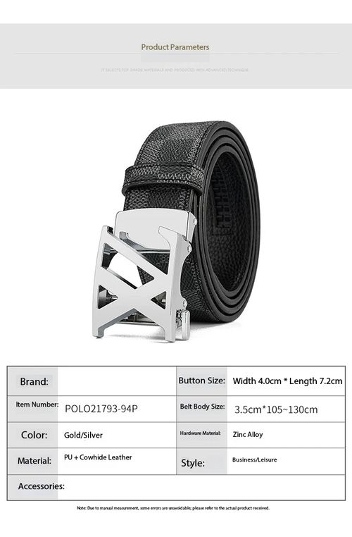 Men's Automatic Buckle Belt Letter Plaid Pattern Business Casual Cowhide Leather Belt