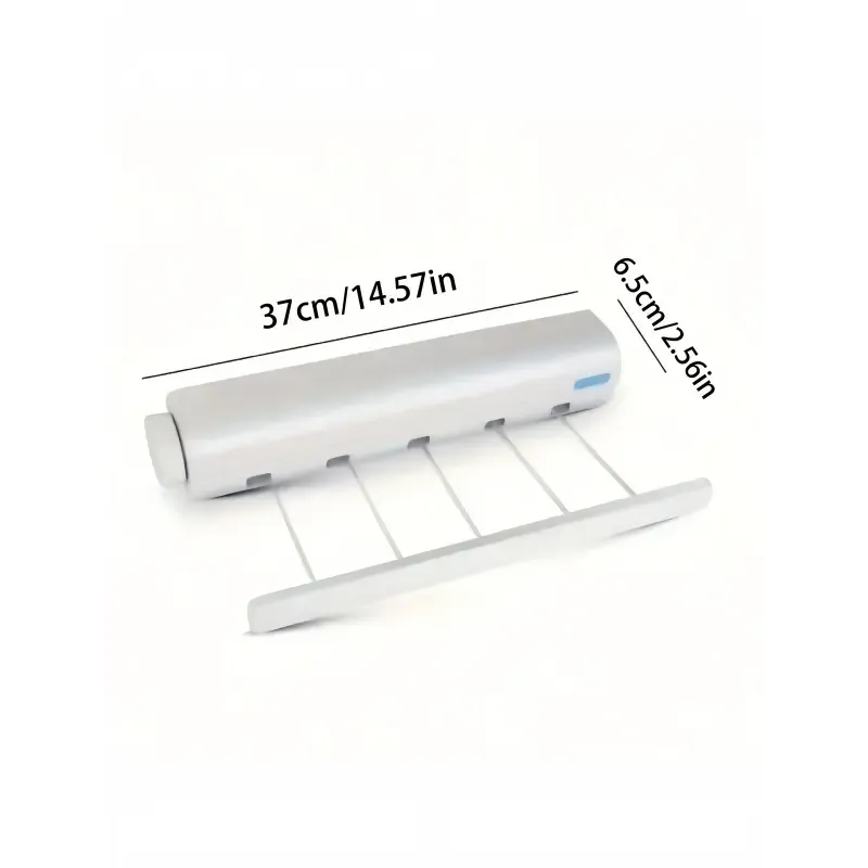 Retractable 5-Line (3.7m) Clothes Dryer with Hooks – Spring-loaded, drill-free wall-mounted design suitable for drying children's clothing and towels.