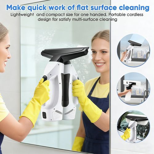 New Cordless Vacuum Cleaner Kit with Electronic Glass Cleaner, Streak-Free Squeegee, Spray Function, 75-Min Battery, Lightweight Design for Car, Kitchen, Bathroom Windows, Mirrors