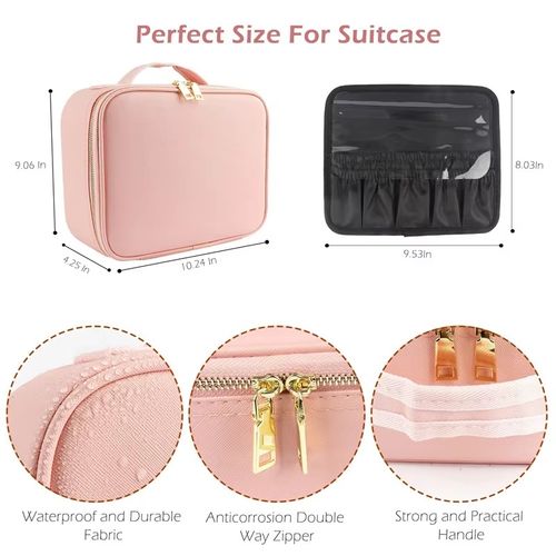 Newest 2026 Model Portable Large-Capacity Travel Makeup Organizer with LED Mirror – Waterproof Cosmetic Case with Large Lighted Mirror – Professional-Grade Storage Bag for Cosmetics and Brushes