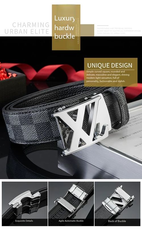 Men's Automatic Buckle Belt Letter Plaid Pattern Business Casual Cowhide Leather Belt