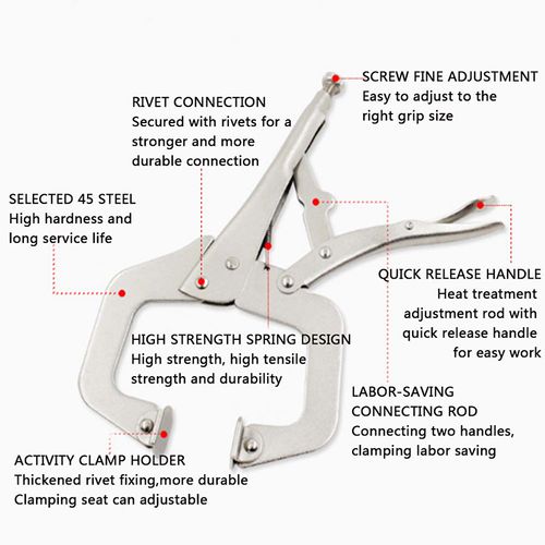(6-inch and 9-inch) C-Clamp Locking Pliers 2-Piece Set—Versatile manual C-clamps for welding, woodworking, and clamping tasks.